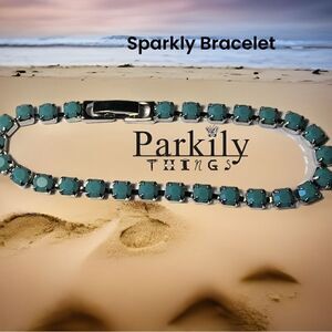 Handcrafted bracelet with turquoise colored Swarovski crystal